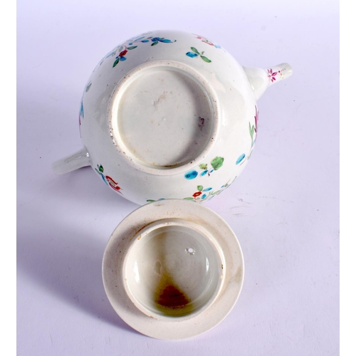282 - 18TH CENTURY WORCESTER TEAPOT AND COVER ENAMELLED WITH FLOWERS UNDER A DOT  LINE AND LOOP BORDER. 15... 