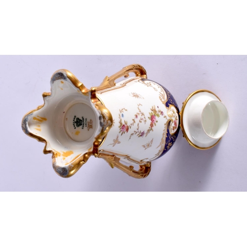 283 - LATE 19TH EARLY 20TH CENTURY COALPORT VASE AND COVER PAINTED WITH A BIRD ON A COBALT BLUE AND GILT G... 
