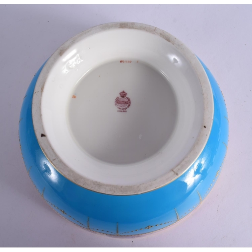284 - EARLY 20TH CENTURY MINTON BOWL WITH TURQUOISE BORDER PAINTED WITH A SAILING SCENE BY J. E. DEAN  SIG... 