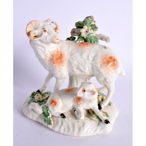 290 - 18TH CENTURY DERBY GROUP DEPICTING A RAM AND A LAMB. 13cm High