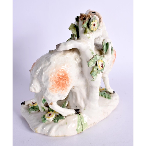 290 - 18TH CENTURY DERBY GROUP DEPICTING A RAM AND A LAMB. 13cm High