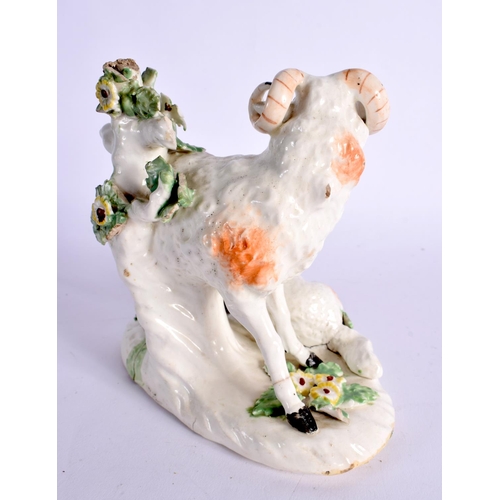 290 - 18TH CENTURY DERBY GROUP DEPICTING A RAM AND A LAMB. 13cm High