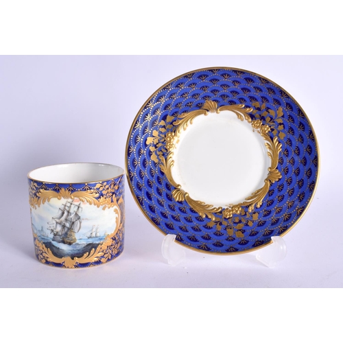 298 - 20TH CENTURY LYNTON PORCELAIN COFFEE CAN AND SAUCER PAINTED WITH  A SAILING SCENE BY S. NOWAKI  SIGN... 