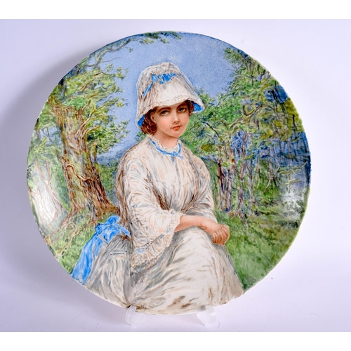 299A - MINTON KENSINGTON GORE CIRCULAR PLAQUE PAINTED WITH A GIRL  SIGNED? 25.5cm Diameter