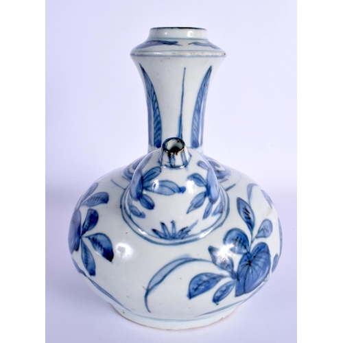 32 - A 17TH CENTURY CHINESE BLUE AND WHITE PORCELAIN KENDI Ming  painted with birds amongst foliage and v... 