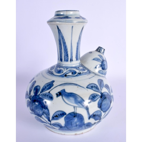 32 - A 17TH CENTURY CHINESE BLUE AND WHITE PORCELAIN KENDI Ming  painted with birds amongst foliage and v... 
