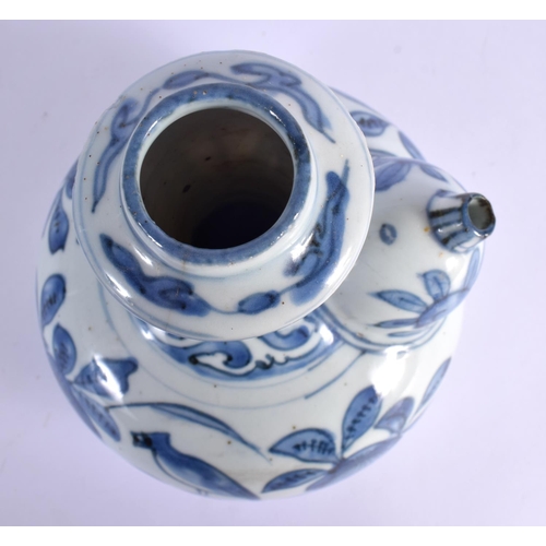 32 - A 17TH CENTURY CHINESE BLUE AND WHITE PORCELAIN KENDI Ming  painted with birds amongst foliage and v... 