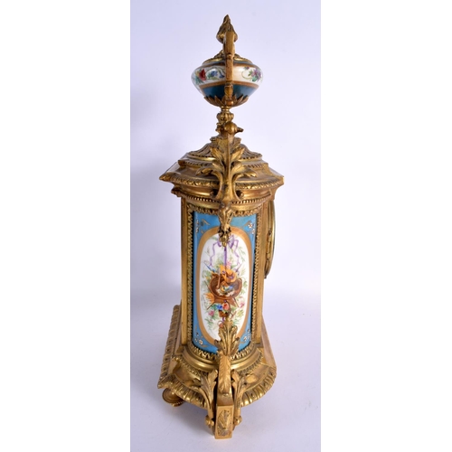 362 - A LARGE 19TH CENTURY FRENCH SEVRES PORCELAIN GILT BRONZE MANTEL CLOCK painted with motifs and figure... 