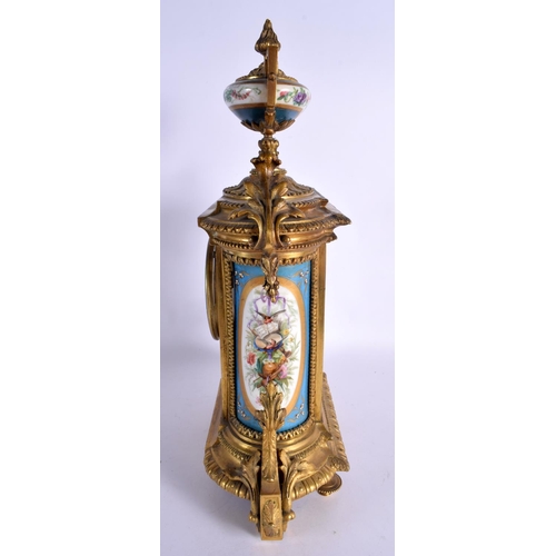 362 - A LARGE 19TH CENTURY FRENCH SEVRES PORCELAIN GILT BRONZE MANTEL CLOCK painted with motifs and figure... 
