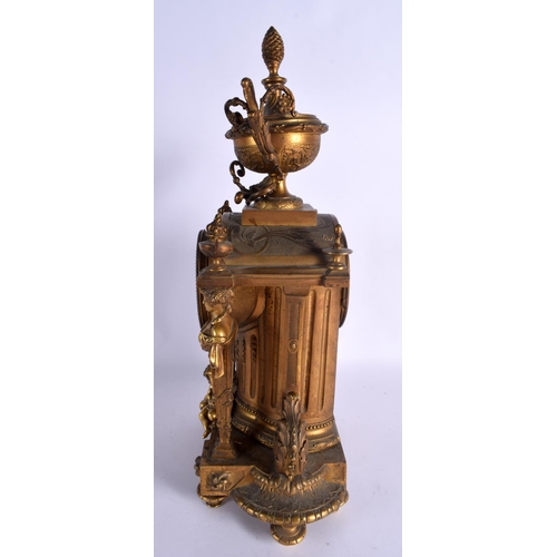 363 - A LARGE 19TH CENTURY FRENCH GILT BRONZE MANTEL CLOCK with figural supports  mounted with figures of ... 