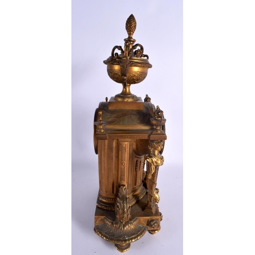 363 - A LARGE 19TH CENTURY FRENCH GILT BRONZE MANTEL CLOCK with figural supports  mounted with figures of ... 