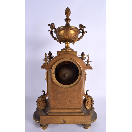 363 - A LARGE 19TH CENTURY FRENCH GILT BRONZE MANTEL CLOCK with figural supports  mounted with figures of ... 