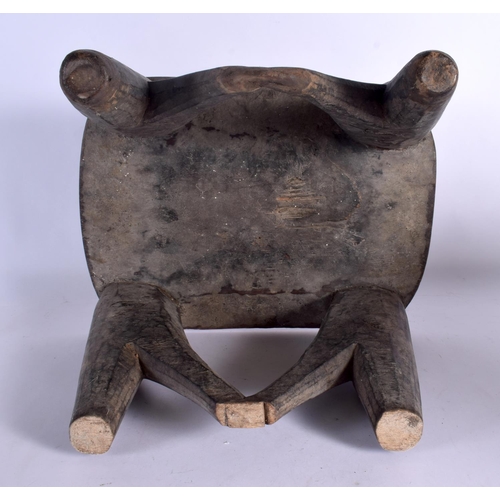 366 - A LARGE NEAR PAIR OF EARLY 20TH CENTURY AFRICAN TRIBAL WOOD STOOLS with chip carved decoration. Larg... 