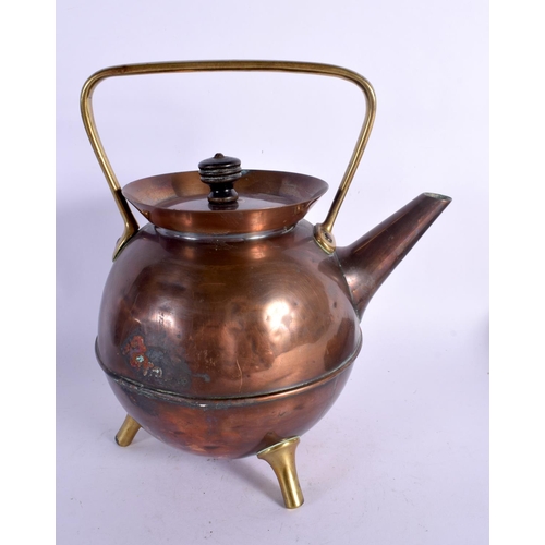 369 - AN ARTS AND CRAFTS COPPER TEAPOT in the manner of Dresser  together with a cased set of skittles. La... 