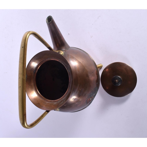 369 - AN ARTS AND CRAFTS COPPER TEAPOT in the manner of Dresser  together with a cased set of skittles. La... 