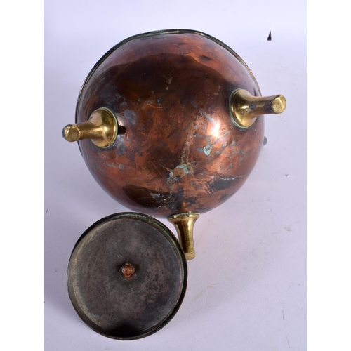 369 - AN ARTS AND CRAFTS COPPER TEAPOT in the manner of Dresser  together with a cased set of skittles. La... 