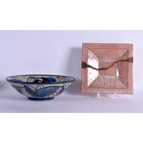 374 - A 1990S STUDIO POTTERY BOWL together with a similar ge type stoneware dish. Largest 22 cm wide. (2)