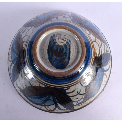 374 - A 1990S STUDIO POTTERY BOWL together with a similar ge type stoneware dish. Largest 22 cm wide. (2)