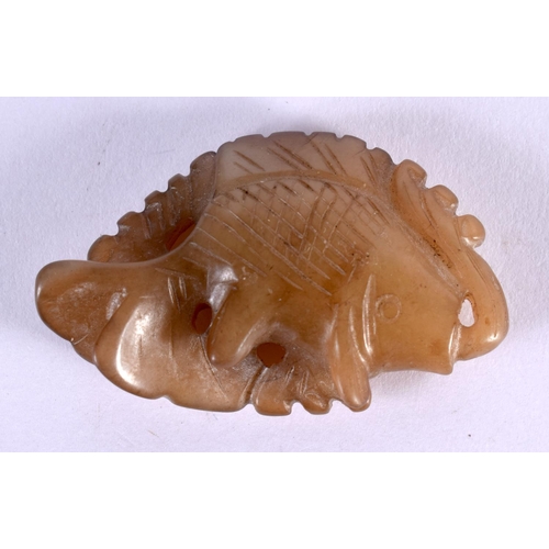378 - A 19TH CENTURY CHINESE CARVED MUTTON JADE FIGURE OF A FISH Qing. 5 cm x 3 cm.