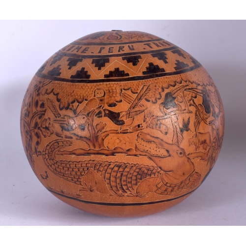 381 - A CHARMING PERUVIAN CARVED AND ENGRAVED SOUTH AMERICAN NUT together with a similar pottery lizard di... 