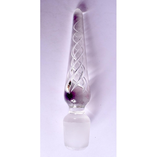 383 - A LARGE VINTAGE CRANBERRY GLASS DECANTER with six glasses. Largest 41 cm high. (7)