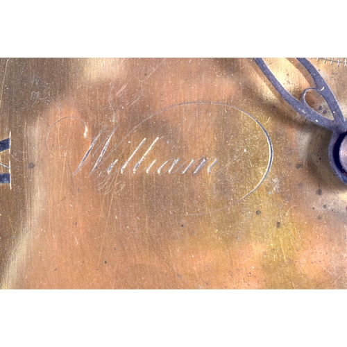 389 - A RARE GEORGE III ENGRAVED BRASS DIAL TRUNK DRIVEN CLOCK by William Hand of London  with cast bezel ... 