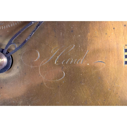 389 - A RARE GEORGE III ENGRAVED BRASS DIAL TRUNK DRIVEN CLOCK by William Hand of London  with cast bezel ... 