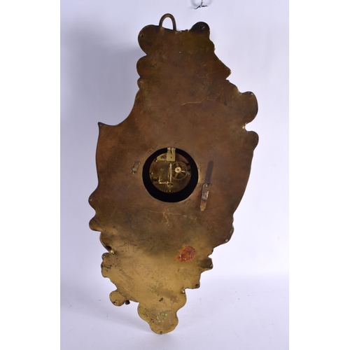 390 - A LARGE 19TH CENTURY FRENCH GILT BRONZE HANGING CARTEL CLOCK decorated with figures in various pursu... 
