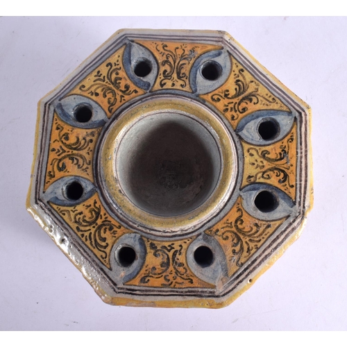 393 - A FINE 17TH/18TH CENTURY EUROPEAN FAIENCE OCTAGONAL INKWELL painted with scrolling foliage and vines... 