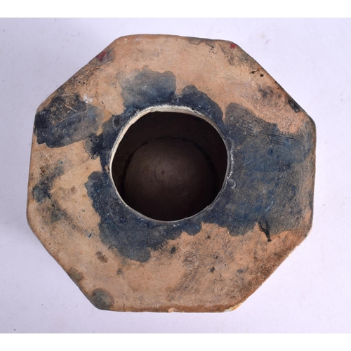 393 - A FINE 17TH/18TH CENTURY EUROPEAN FAIENCE OCTAGONAL INKWELL painted with scrolling foliage and vines... 
