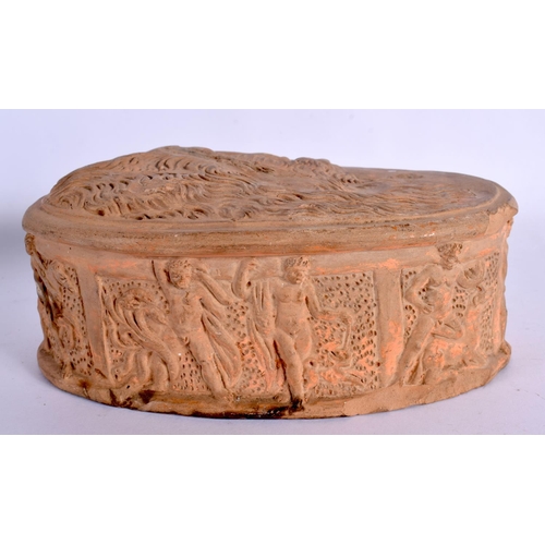394 - AN UNUSUAL 19TH CENTURY EUROPEAN GRAND TOUR TERRACOTTA COVER After the Antiquity. 17 cm x 11 cm.
