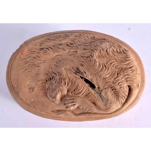 394 - AN UNUSUAL 19TH CENTURY EUROPEAN GRAND TOUR TERRACOTTA COVER After the Antiquity. 17 cm x 11 cm.