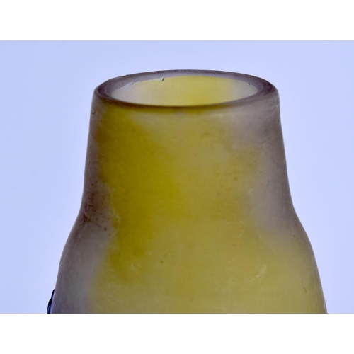 399 - A FRENCH GALLE CAMEO GLASS VASE decorated with puce foliage. 17 cm high.