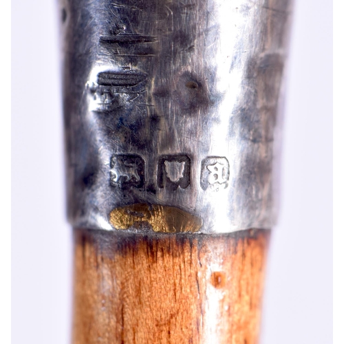 406 - A RARE ANTIQUE SILVER MOUNTED MONKEY HEAD SWAGGER STICK. 80 cm long.