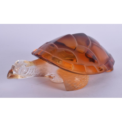 407 - A LALIQUE CLEAR AND AMBER GLASS FIGURE OF A TORTOISE. 14 cm x 8 cm.