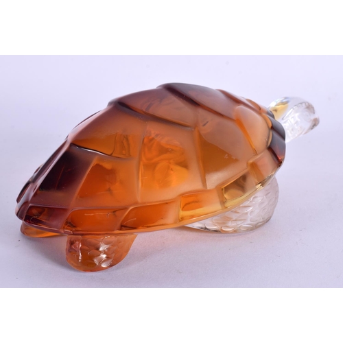 407 - A LALIQUE CLEAR AND AMBER GLASS FIGURE OF A TORTOISE. 14 cm x 8 cm.