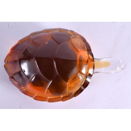 407 - A LALIQUE CLEAR AND AMBER GLASS FIGURE OF A TORTOISE. 14 cm x 8 cm.