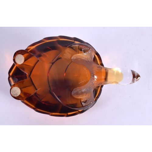 407 - A LALIQUE CLEAR AND AMBER GLASS FIGURE OF A TORTOISE. 14 cm x 8 cm.