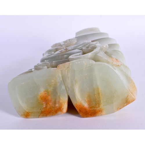 45 - A FINE 19TH CENTURY CHINESE CARVED GREEN JADE VASE Qing  overlaid with phoenix birds and lingzhi fun... 