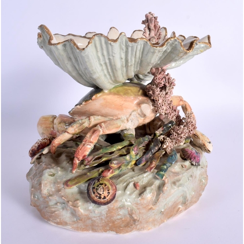 47 - A VERY RARE VICTORIAN CRAB POTTERY DOUBLE CLAM SHELL TABLE CENTREPIECE naturalistically modelled upo... 