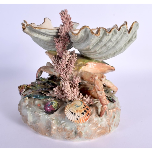 47 - A VERY RARE VICTORIAN CRAB POTTERY DOUBLE CLAM SHELL TABLE CENTREPIECE naturalistically modelled upo... 