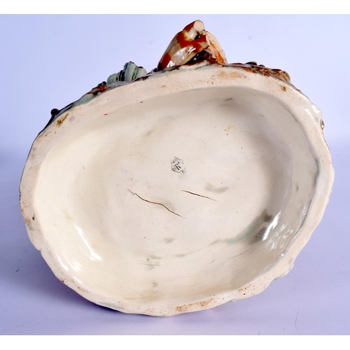 47 - A VERY RARE VICTORIAN CRAB POTTERY DOUBLE CLAM SHELL TABLE CENTREPIECE naturalistically modelled upo... 