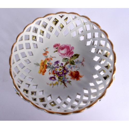 50 - A CONTINENTAL RETICULATED PORCELAIN BASKET together with a twin handled encrusted porcelain vase. La... 