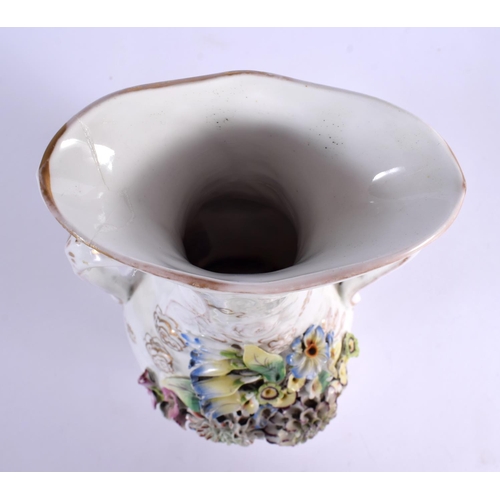 50 - A CONTINENTAL RETICULATED PORCELAIN BASKET together with a twin handled encrusted porcelain vase. La... 