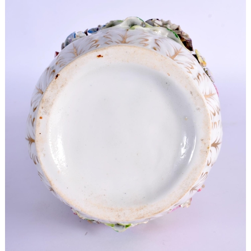 50 - A CONTINENTAL RETICULATED PORCELAIN BASKET together with a twin handled encrusted porcelain vase. La... 