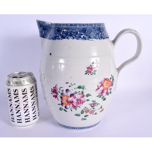 53 - A LARGE 18TH CENTURY CHINESE EXPORT FAMILLE ROSE CIDER JUG Qianlong  painted with flowers and birds.... 