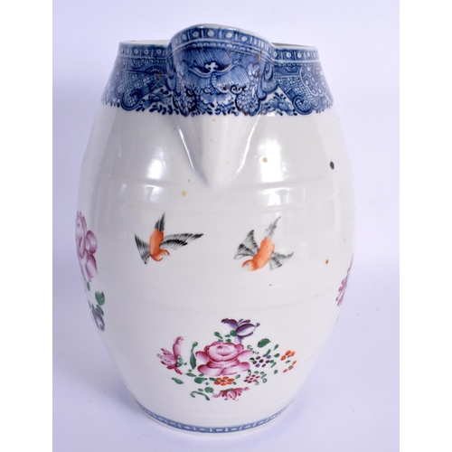 53 - A LARGE 18TH CENTURY CHINESE EXPORT FAMILLE ROSE CIDER JUG Qianlong  painted with flowers and birds.... 