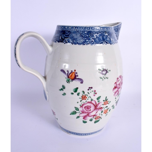 53 - A LARGE 18TH CENTURY CHINESE EXPORT FAMILLE ROSE CIDER JUG Qianlong  painted with flowers and birds.... 