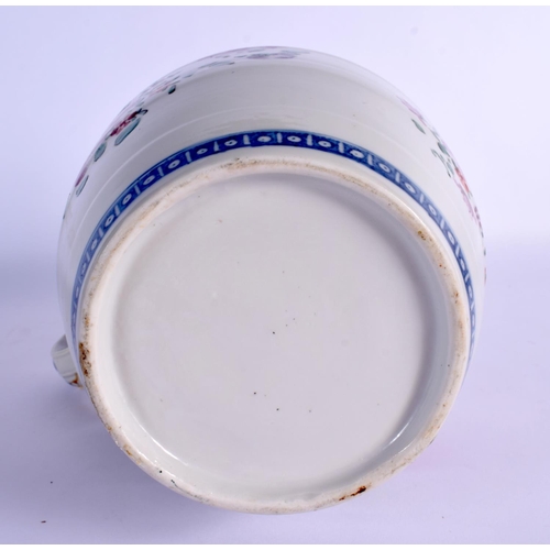 53 - A LARGE 18TH CENTURY CHINESE EXPORT FAMILLE ROSE CIDER JUG Qianlong  painted with flowers and birds.... 