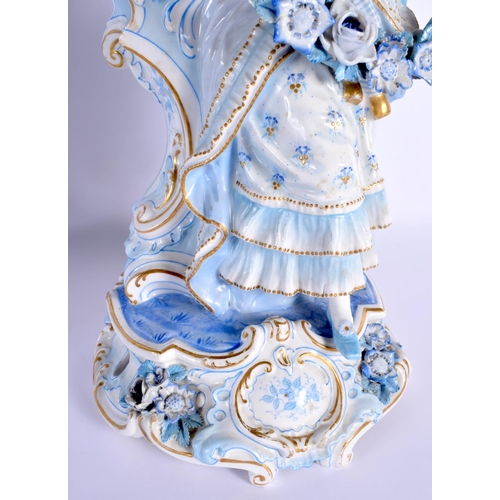 8 - A GOOD LARGE PAIR OF 19TH CENTURY GERMAN BLUE AND WHITE PORCELAIN FIGURES modelled as a female and f... 